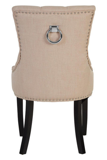 Natural Linen Dining Chair with Dark Legs
