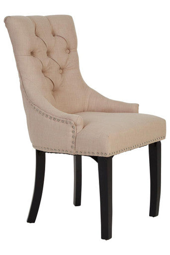 Natural Linen Dining Chair with Dark Legs