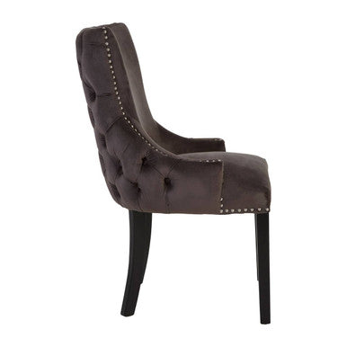 Grey Velvet Button Tufted Dining Chair