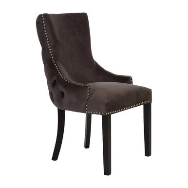 Grey Velvet Button Tufted Dining Chair