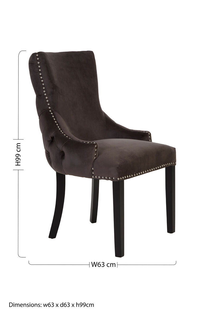 Grey Velvet Button Tufted Dining Chair