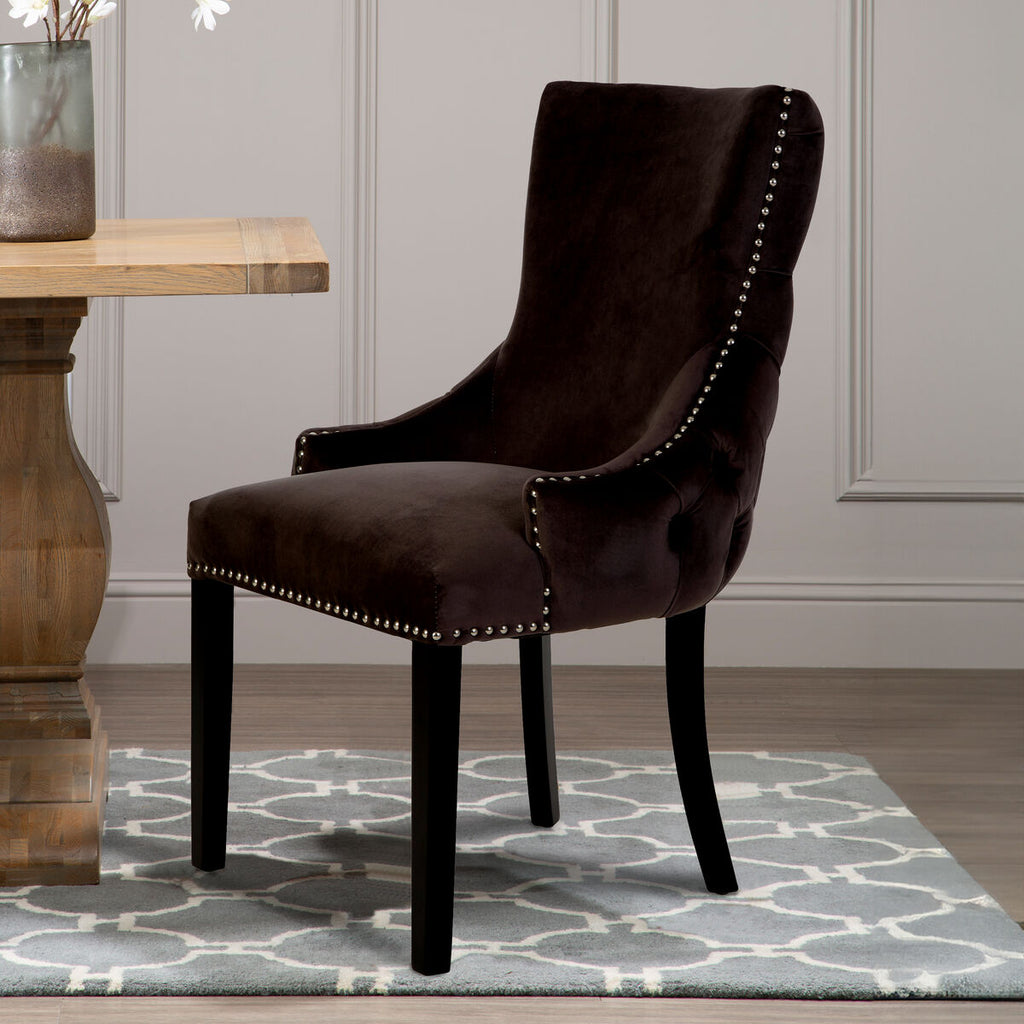 Grey Velvet Button Tufted Dining Chair