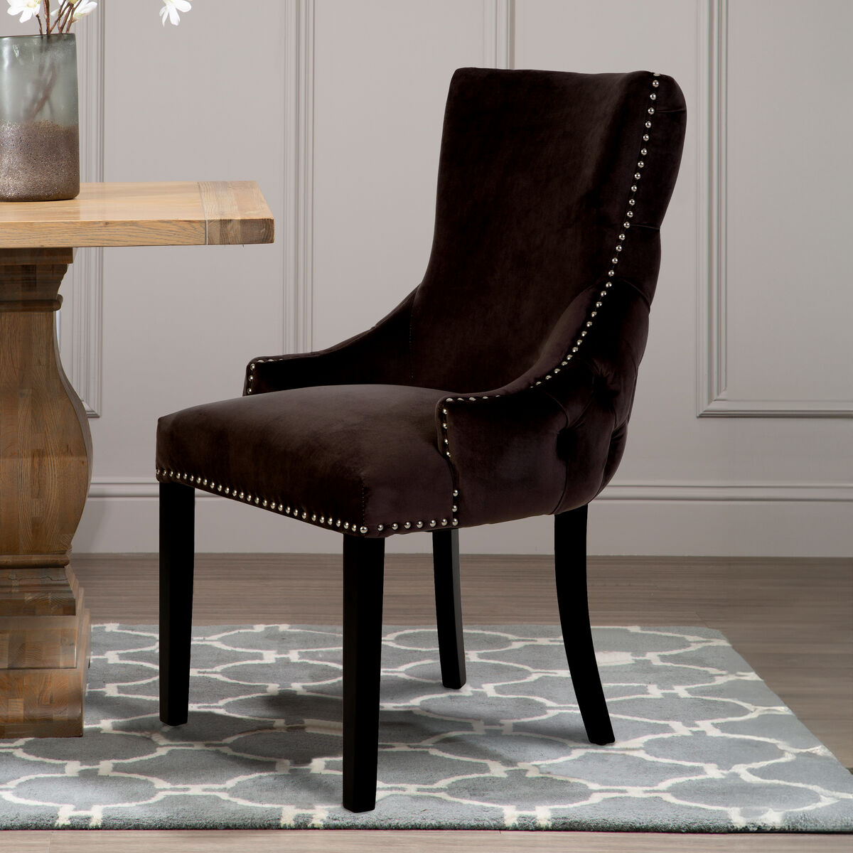 Grey Velvet Button Tufted Dining Chair