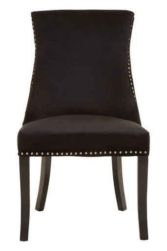 Studded Black Velvet Dining Chair