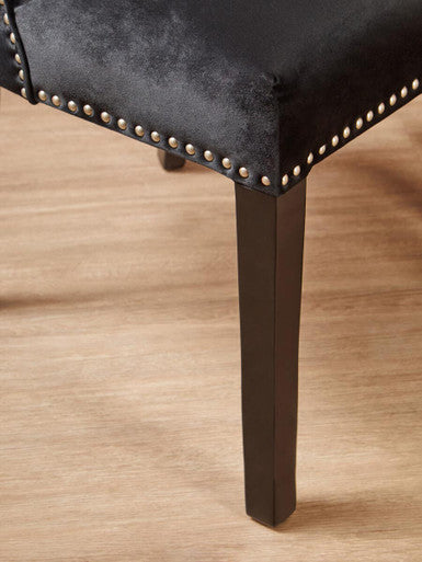 Studded Black Velvet Dining Chair