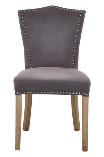 Grey Velvet Dining Chair with Antique Legs