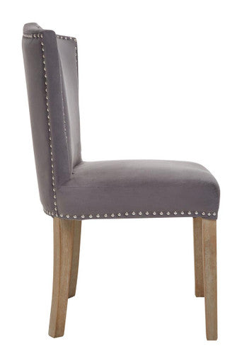 Grey Velvet Dining Chair with Antique Legs