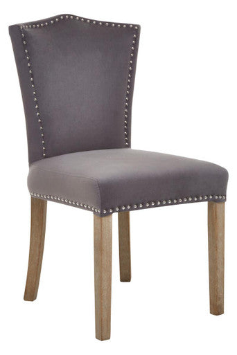 Grey Velvet Dining Chair with Antique Legs