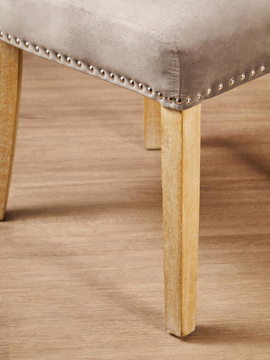 Grey Velvet Dining Chair with Antique Legs