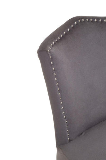 Grey Velvet Dining Chair with Antique Legs