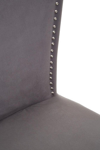 Grey Velvet Dining Chair with Antique Legs
