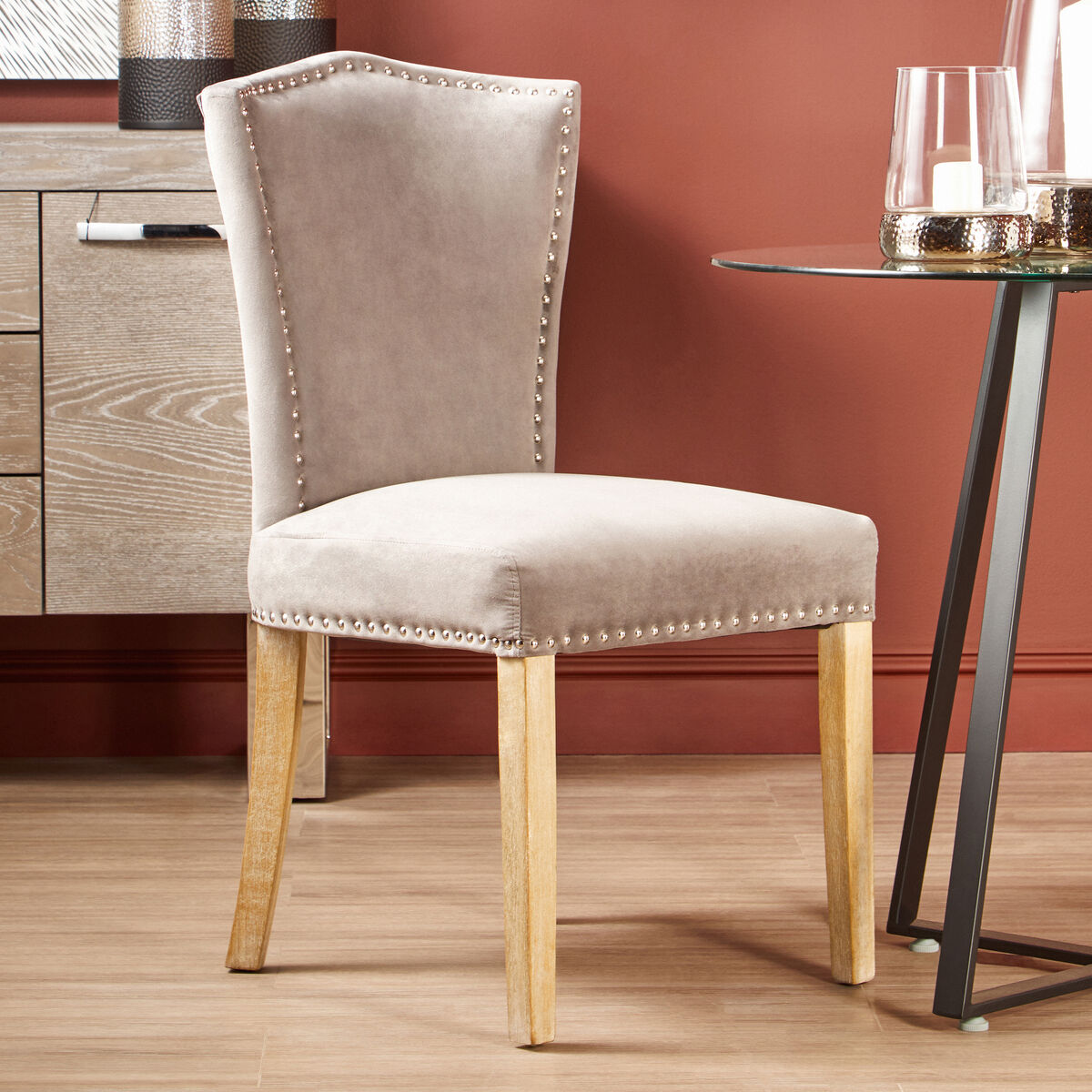 Grey Velvet Dining Chair with Antique Legs