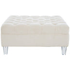 Sand Fabric Button Tufted Large Footstool