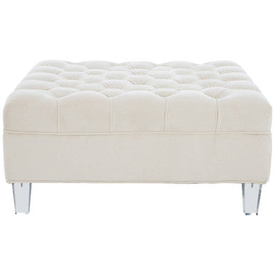 Sand Fabric Button Tufted Large Footstool