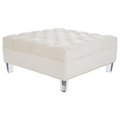 Sand Fabric Button Tufted Large Footstool