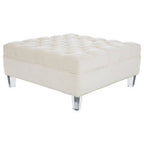 Sand Fabric Button Tufted Large Footstool