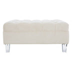 Sand Fabric Button Tufted Large Footstool