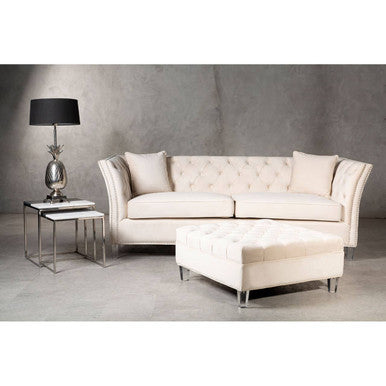 Sand Fabric Button Tufted Large Footstool