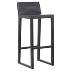 Black Leather and Teak Wood Bar Chair