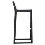 Black Leather and Teak Wood Bar Chair
