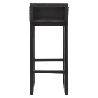 Black Leather and Teak Wood Bar Chair