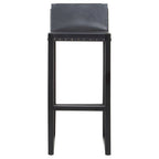 Black Leather and Teak Wood Bar Chair