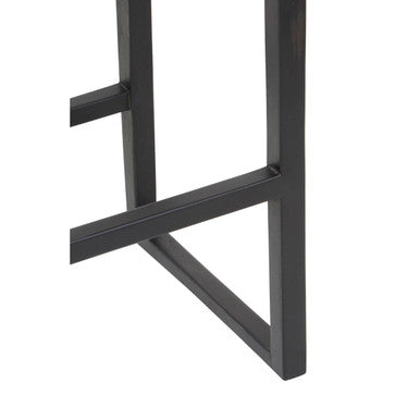 Black Leather and Teak Wood Bar Chair