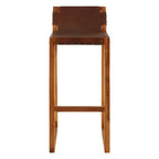 Brown Leather and Teak Wood Bar Chair