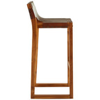Brown Leather and Teak Wood Bar Chair