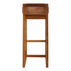 Brown Leather and Teak Wood Bar Chair