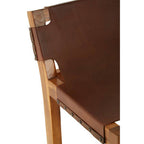 Brown Leather and Teak Wood Bar Chair