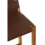 Brown Leather and Teak Wood Bar Chair