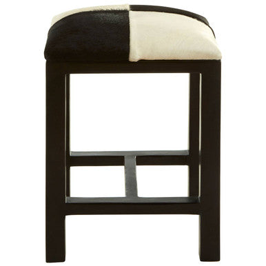 Black and White Leather and Teak Wood Stool