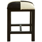 Black and White Leather and Teak Wood Stool
