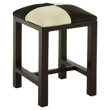 Black and White Leather and Teak Wood Stool