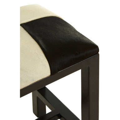 Black and White Leather and Teak Wood Stool