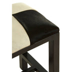 Black and White Leather and Teak Wood Stool