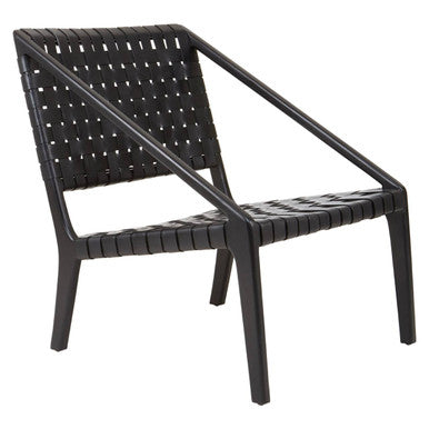 Black Woven Leather and Teak Wood Chair