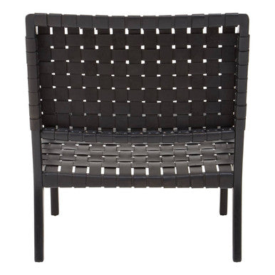 Black Woven Leather and Teak Wood Chair