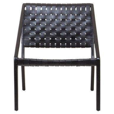 Black Woven Leather and Teak Wood Chair