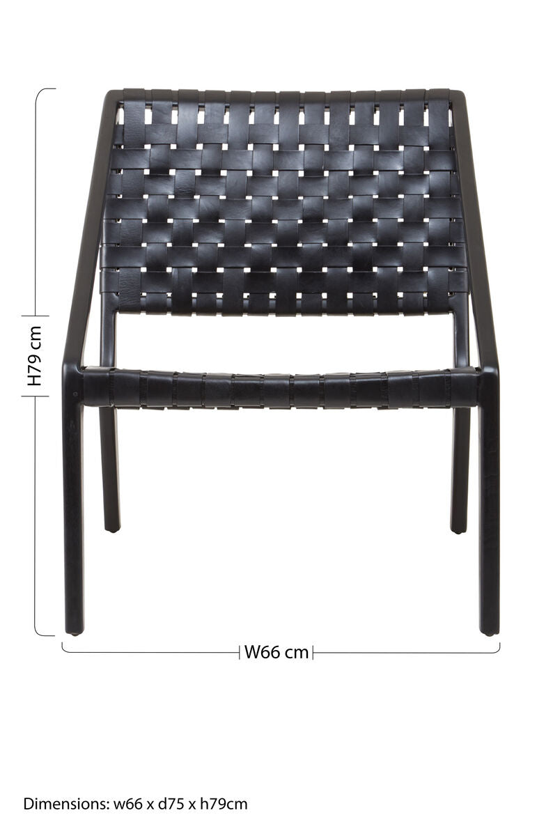 Black Woven Leather and Teak Wood Chair