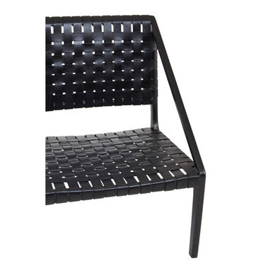 Black Woven Leather and Teak Wood Chair