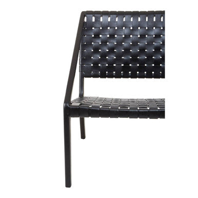 Black Woven Leather and Teak Wood Chair