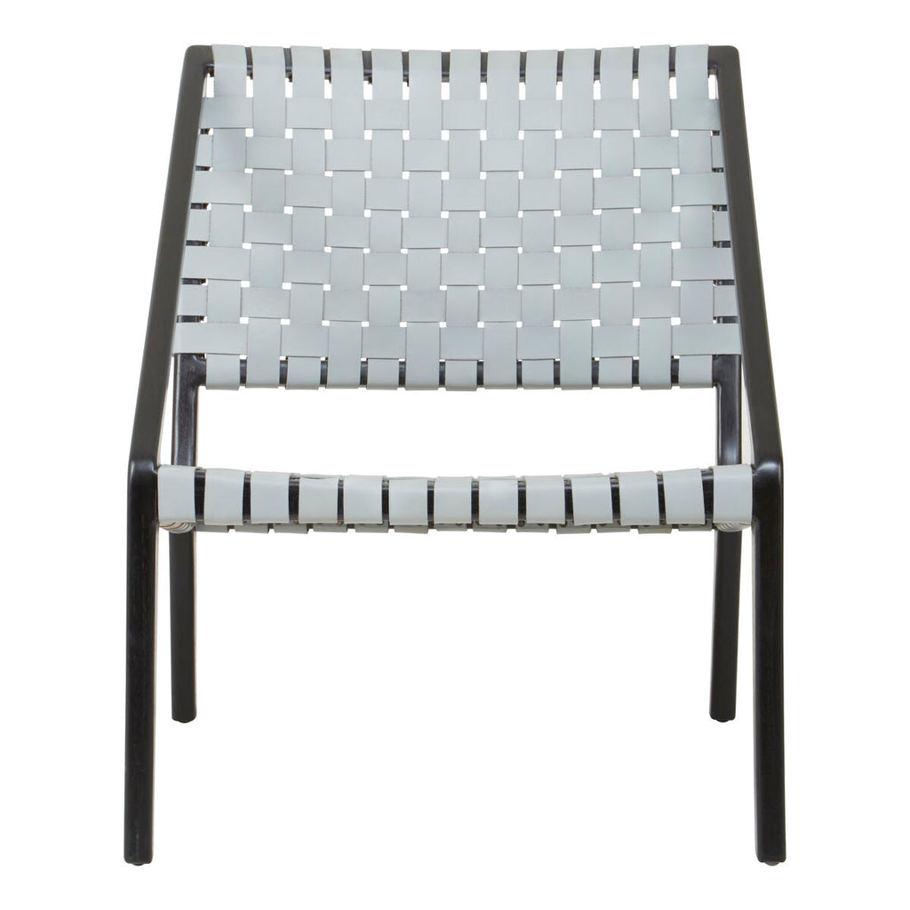 Grey Woven Leather and Black Teak Wood Chair