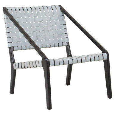 Grey Woven Leather and Black Teak Wood Chair