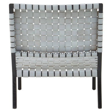 Grey Woven Leather and Black Teak Wood Chair