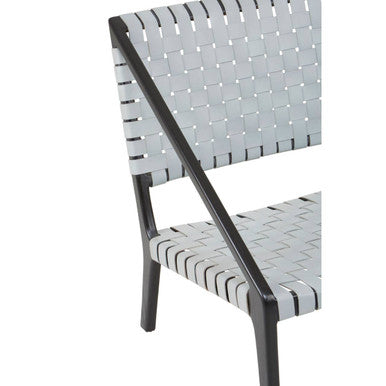 Grey Woven Leather and Black Teak Wood Chair