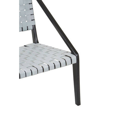 Grey Woven Leather and Black Teak Wood Chair