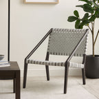Grey Woven Leather and Black Teak Wood Chair