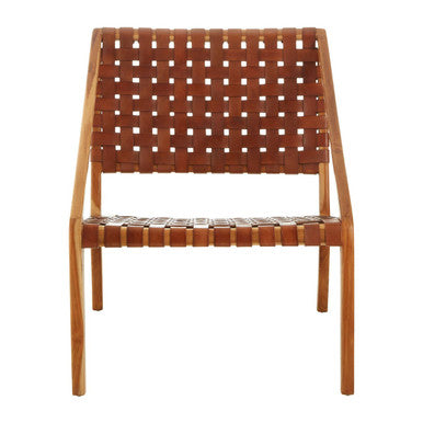 Tan Woven Leather and Teak Wood Chair